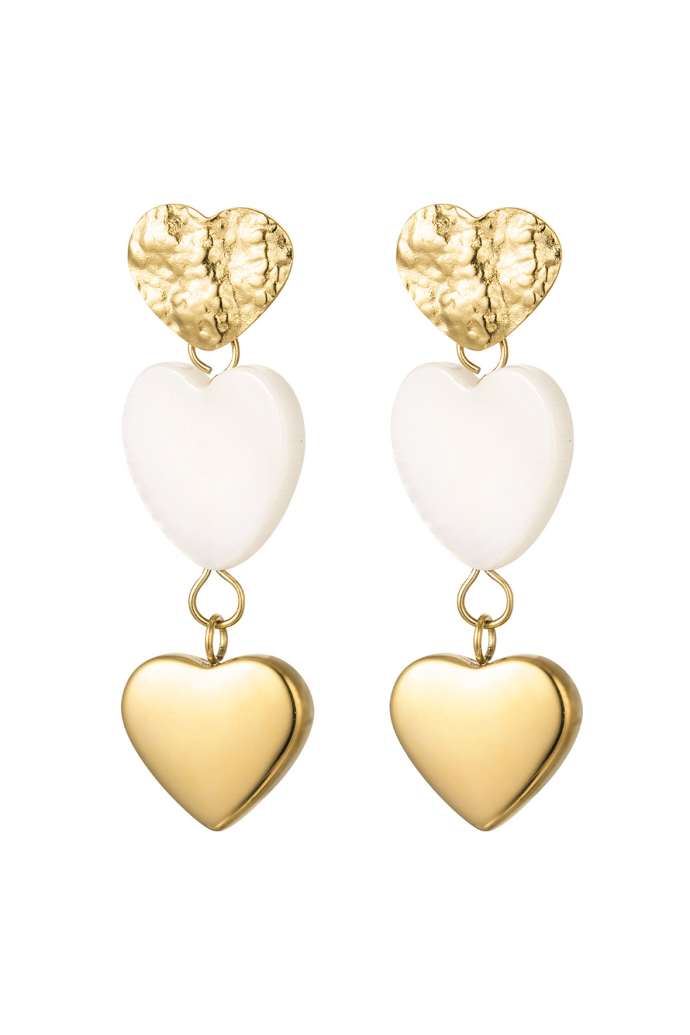 Boucles D'oreilles 3 X Coeur D'affilée - Doré Acier Inoxydable 