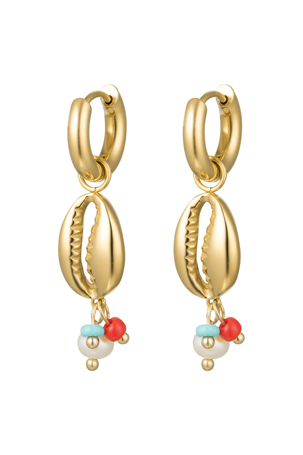 Boucles D'oreilles Coquillage Avec Perles - Doré Acier Inoxydable 