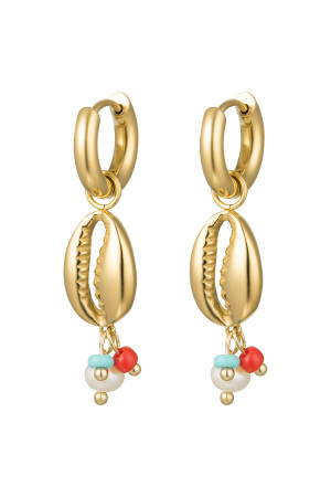 Boucles D'oreilles Coquillage Avec Perles - Doré Acier Inoxydable h5 