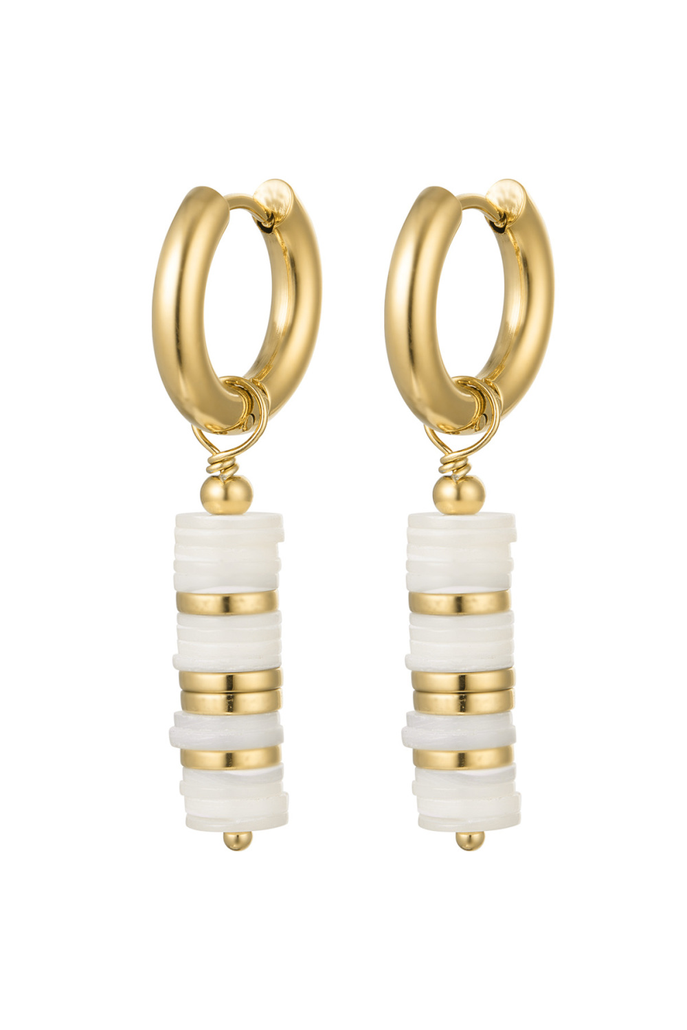 Boucles D'oreilles Perles Plates - Doré Acier Inoxydable 