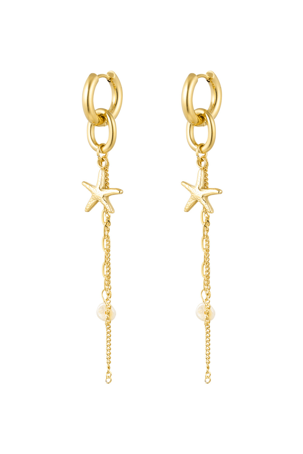 Boucles D'couleur Oreilles Étoile De Mer Avec Chaîne - Couleur Or Acier Inoxydable 