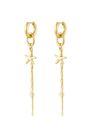 Boucles D'couleur Oreilles Étoile De Mer Avec Chaîne - Couleur Or Acier Inoxydable h5 