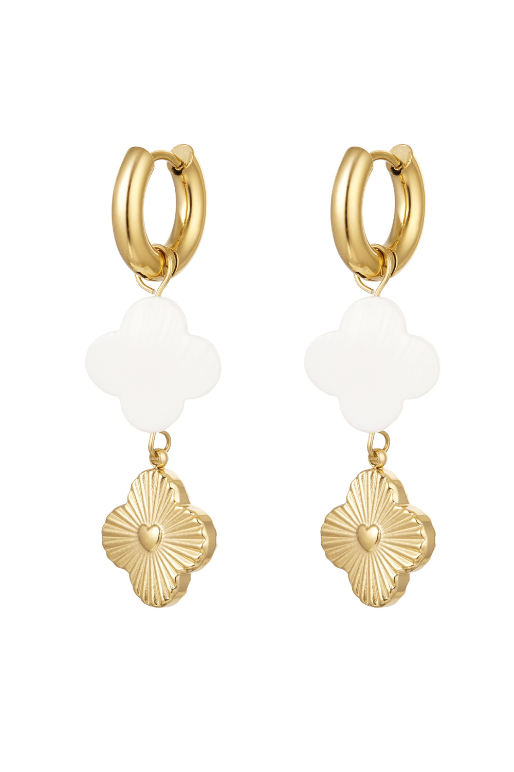 Boucles D'oreilles Coquillage Trèfle & Coeur Pièce - Doré Acier Inoxydable 