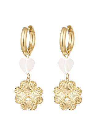Boucles D'couleur Oreilles Avec Breloques Coeur & Fleur - Couleur Or Acier Inoxydable h5