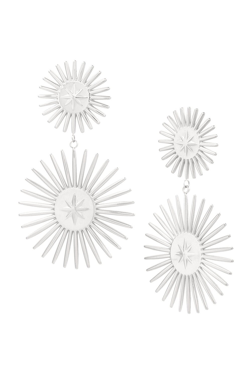 Boucle D'oreille Double Étoile - Acier Inoxydable Doré