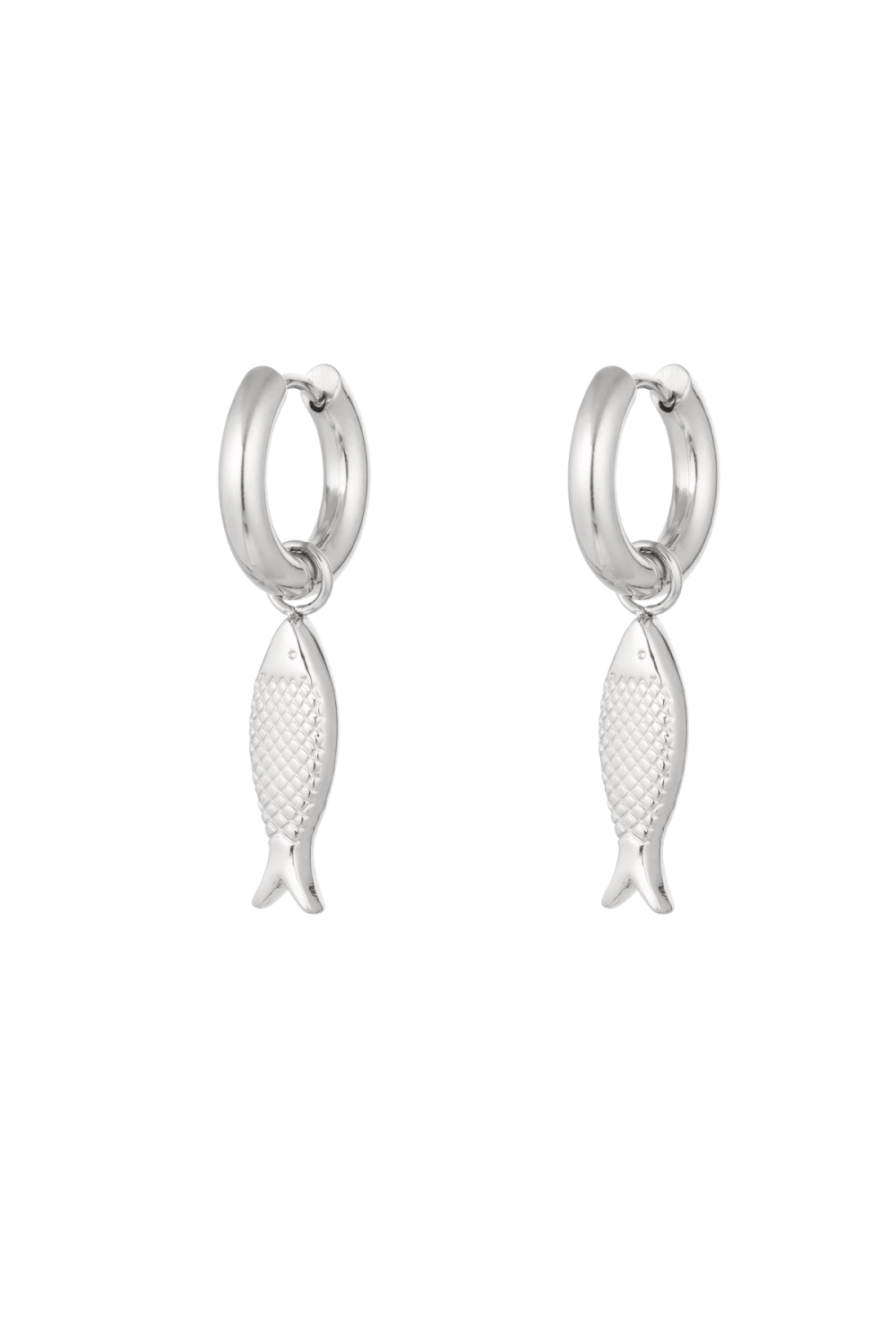 Boucles D'oreilles Avec Breloque Poisson - Argent Acier Inoxydable 