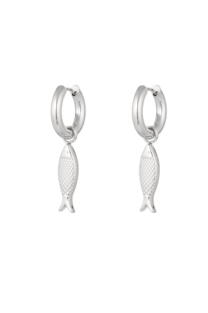 Boucles D'oreilles Avec Breloque Poisson - Argent Acier Inoxydable h5 