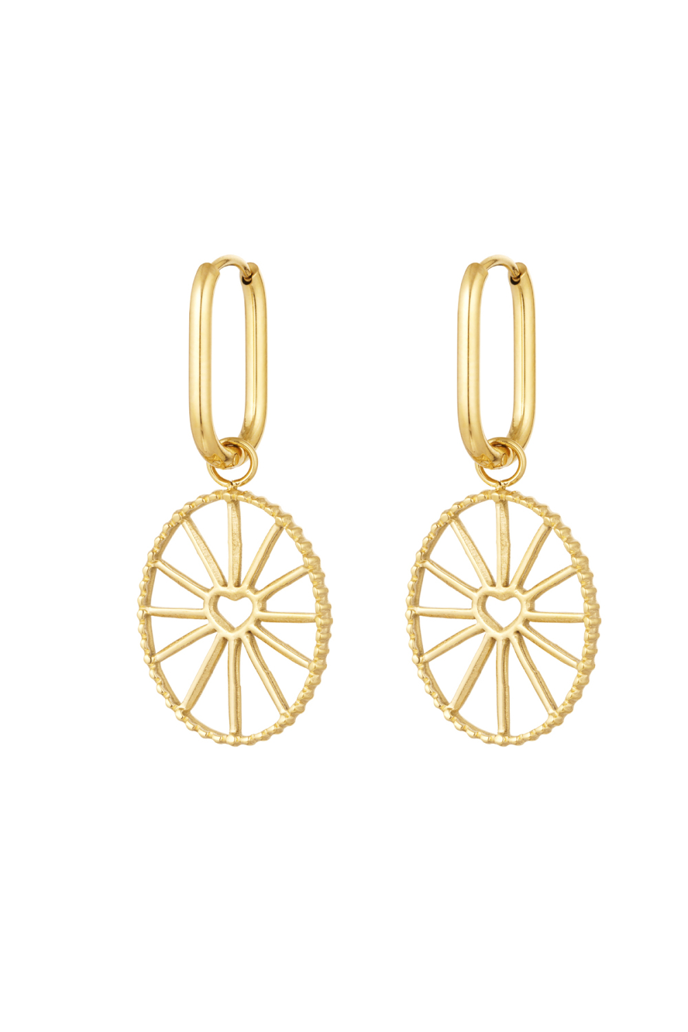 Boucles D'oreilles Coeurs Spin Coin - Doré Acier Inoxydable 
