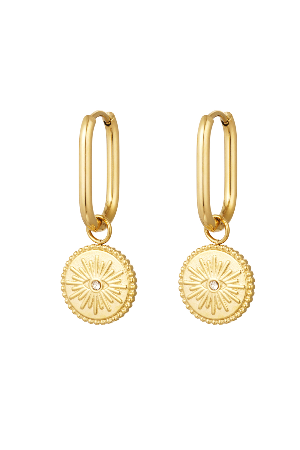 Boucles D'couleur Oreilles Oblongues Avec Pièce Oeil - Couleur Or Acier Inoxydable 