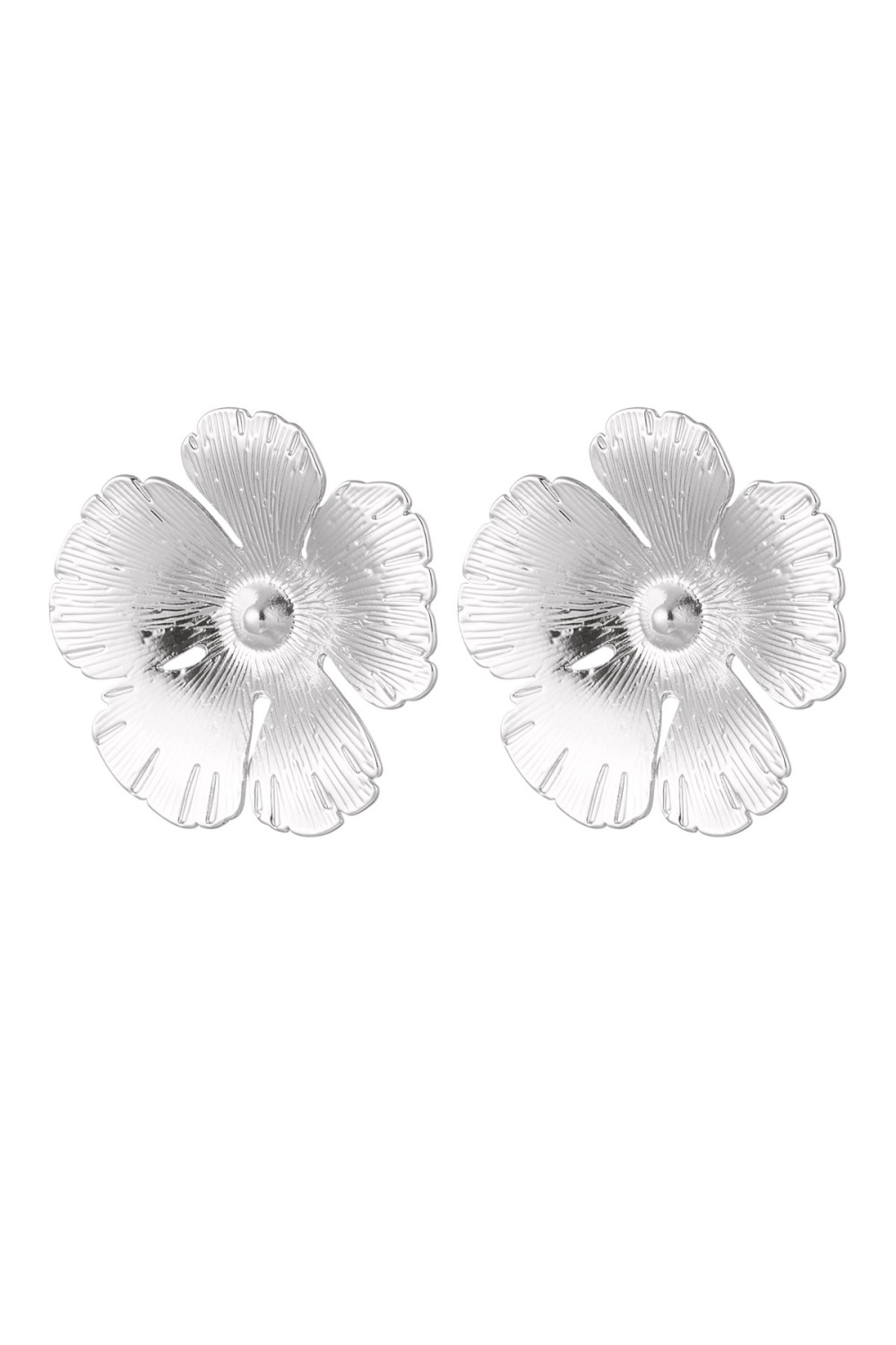 Boucles D'oreilles Puces Fleur - Alliage D'argent 