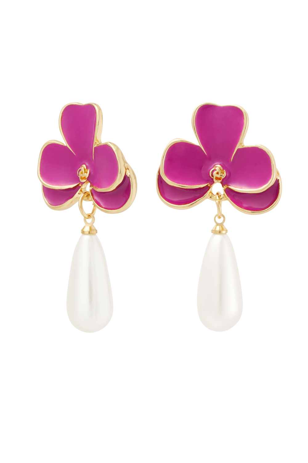 Boucles D'oreilles Fleur Rose Avec Perle 