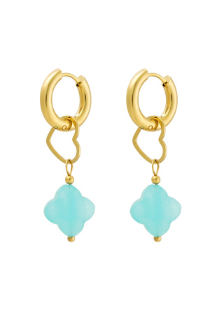 Boucles D'couleur Oreilles Charm Coeur Avec Trèfle - Couleur Or/Bleu h5