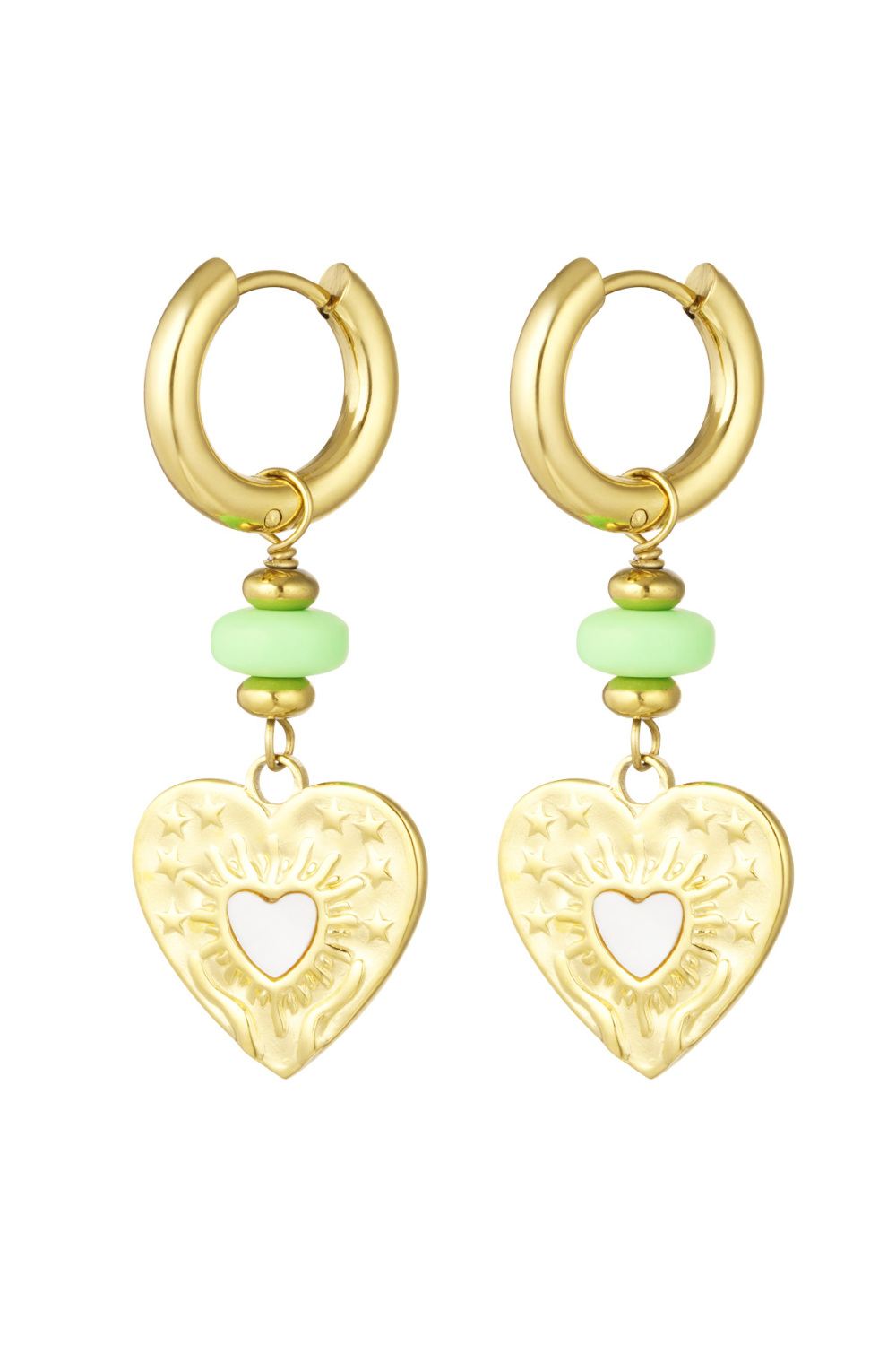 Boucles D'couleur Oreilles Pièce Coeur Avec Perle Verte - Couleur Or/Vert 