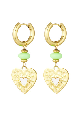 Boucles D'couleur Oreilles Pièce Coeur Avec Perle Verte - Couleur Or/Vert h5 