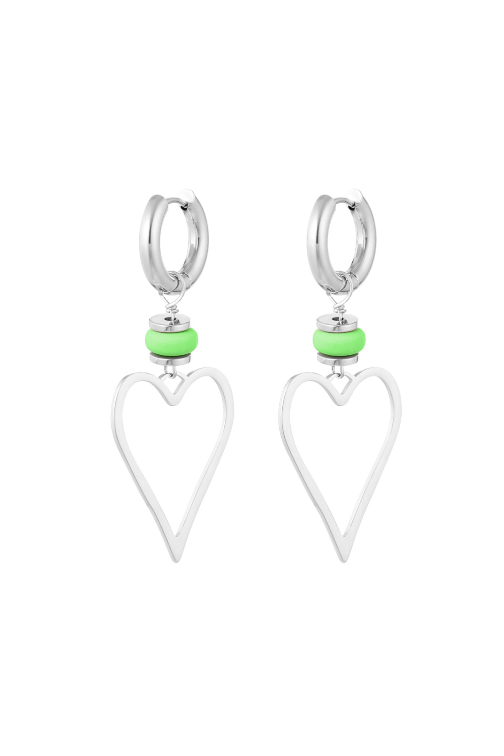Boucles D'oreilles Coeur Avec Perle - Argent/Vert 