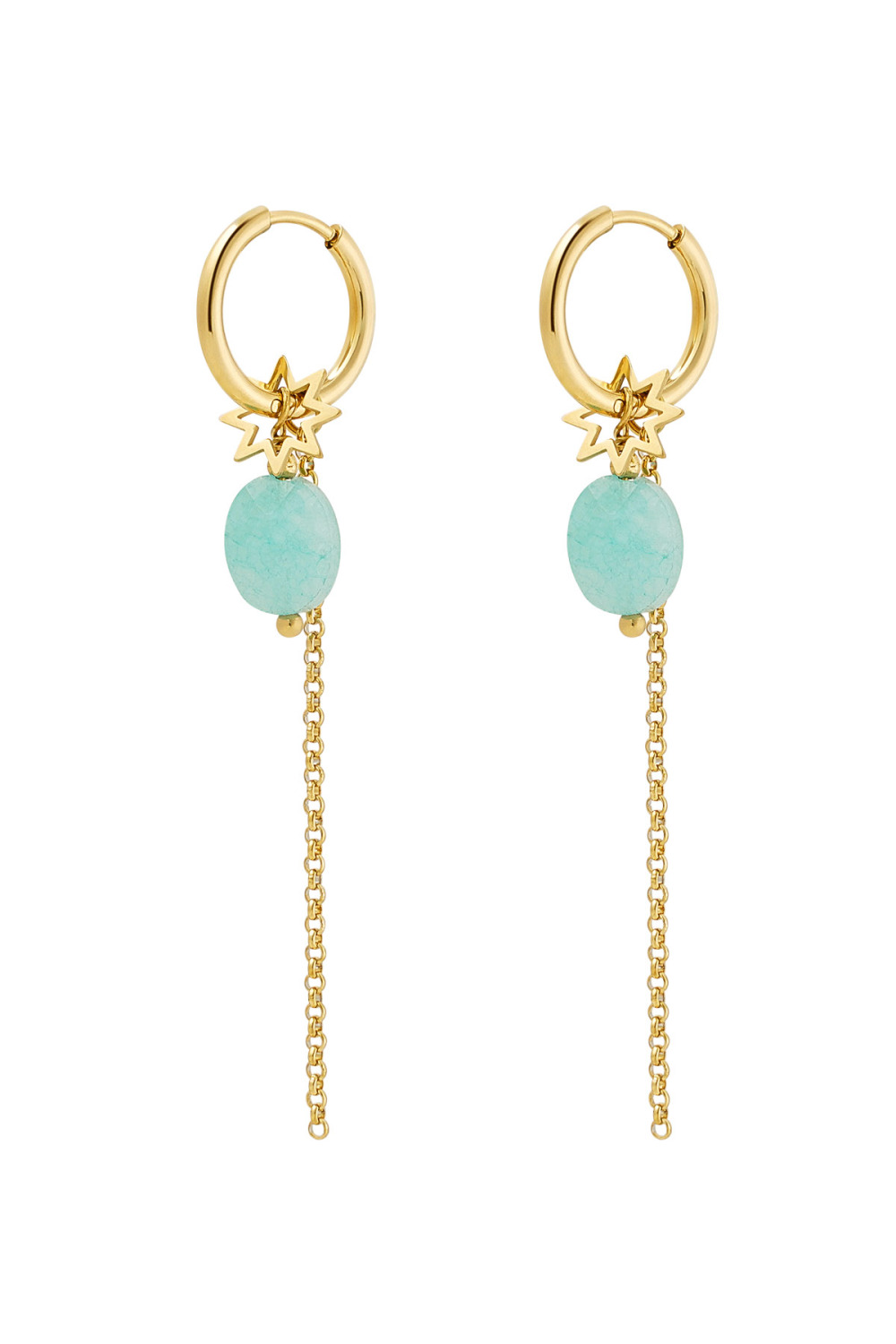 Boucles D'couleur Oreilles Collier Avec Pierre Et Breloque - Couleur Or/Bleu