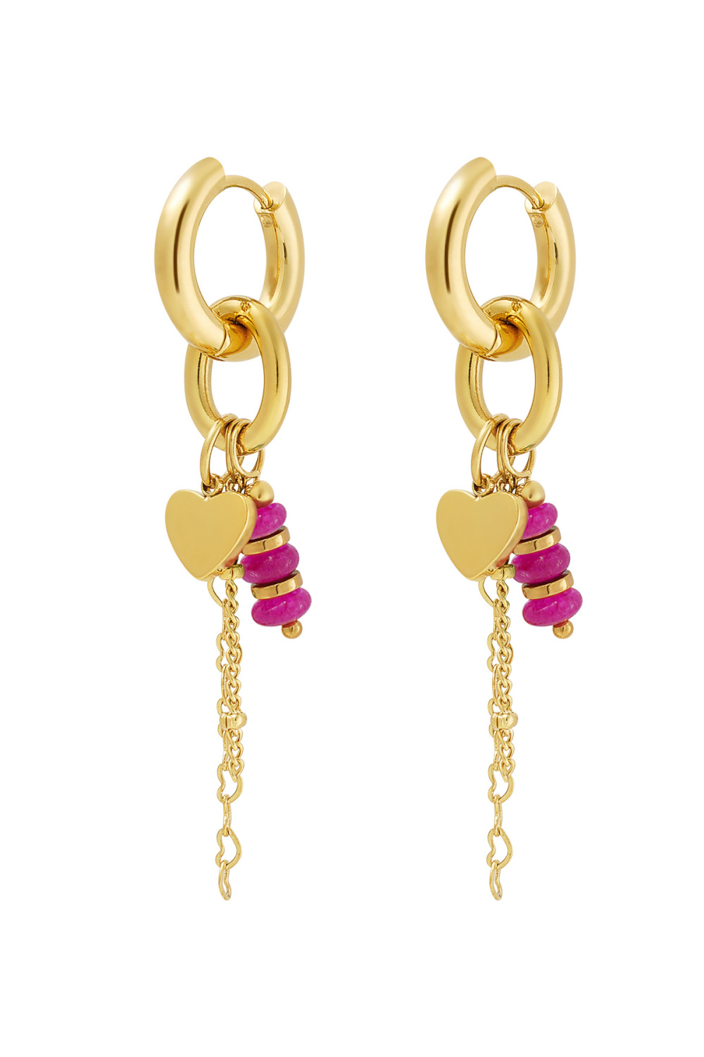 Boucles D'oreilles Détail Coeurs Fuchsia 