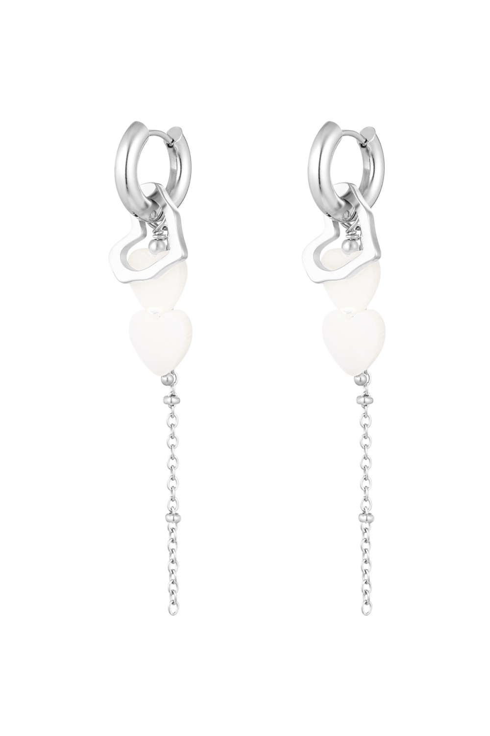 Boucles D'oreilles Avec Pendentifs Coeur - Argent Acier Inoxydable 