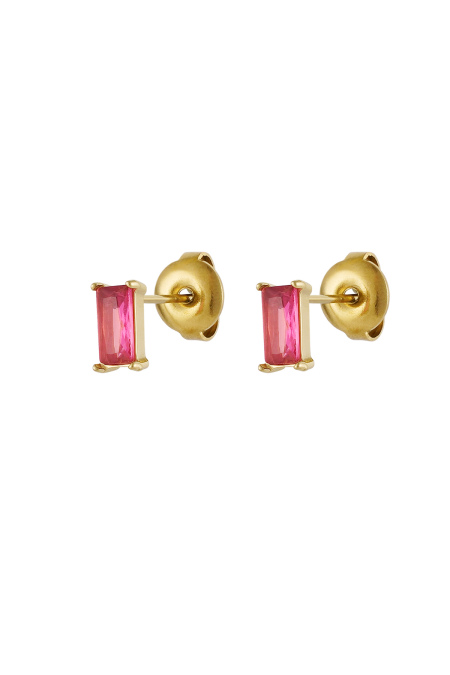 Clous d'oreilles pierre rectangulaire - doré/fuchsia
