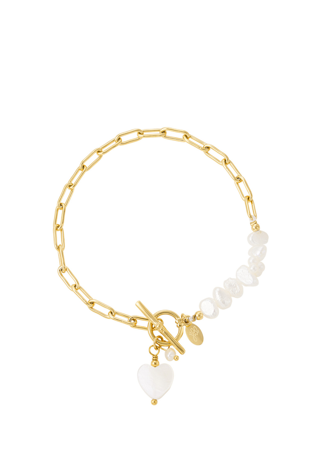 Bracelet Perles Coquillage Et Coeur - Doré 