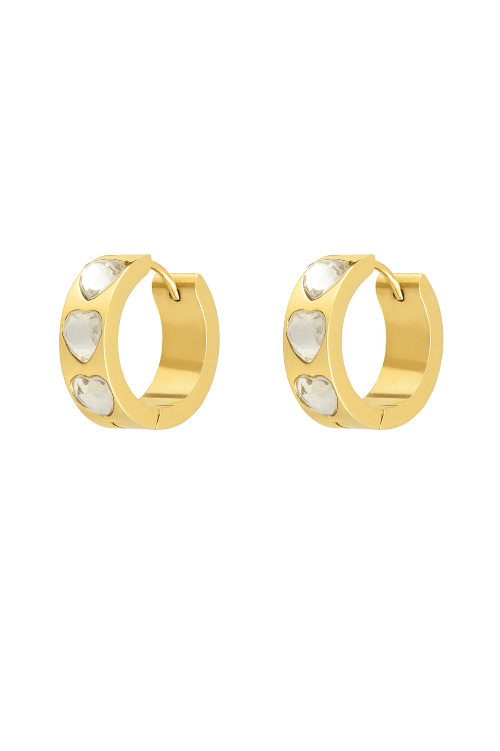 Boucles D'couleur Oreilles Coeurs Pierres - Couleur Or/Blanc