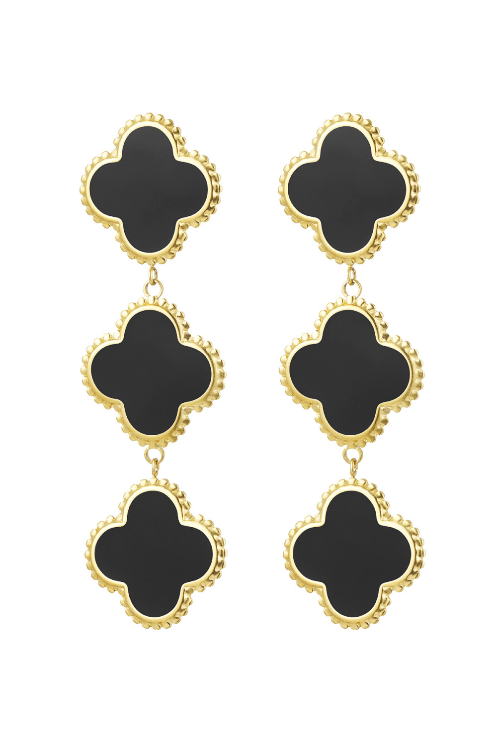 Boucles D'oreilles 3 Trèfles - Acier Inoxydable Noir 