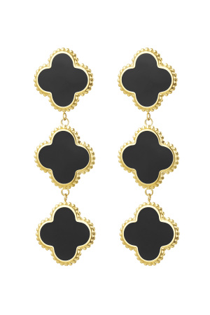 Boucles D'oreilles 3 Trèfles - Acier Inoxydable Noir h5 
