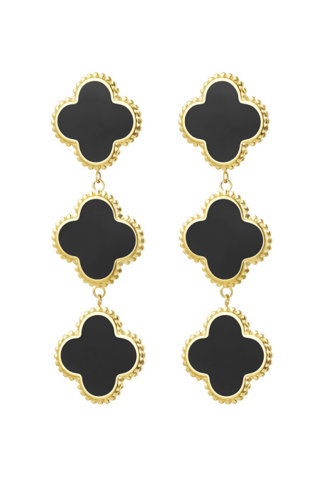 Boucles d'oreilles 3 trèfles - Acier Inoxydable noir