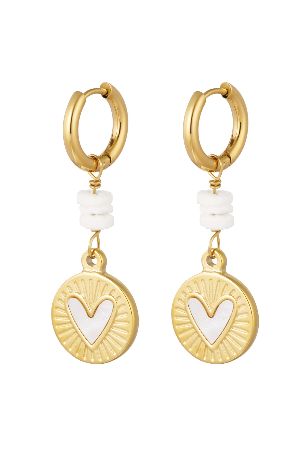 Boucles D'couleur Oreilles Pendantes Coeur Coin - Couleur Or/Blanc 