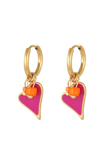 boucle d'oreille coeur avec perles rose