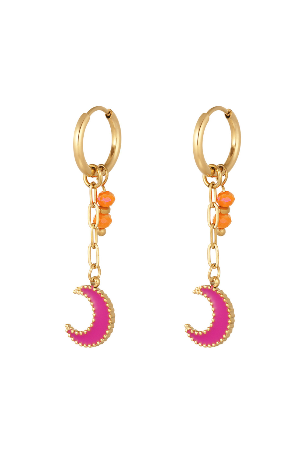 Boucles D'oreilles Avec Perles Et Pendentif Lune Rose 