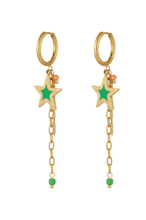 Boucles D'oreilles Avec Chaîne Et Étoile Vert h5