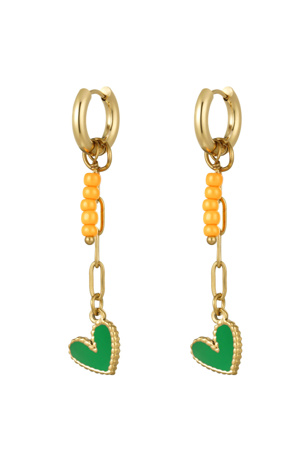 Boucles D'oreilles Collier Avec Perles Et Coeur Orange 
