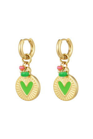 Boucles D'oreilles Pendentif Pièce De Monnaie Avec Coeur Vert h5 