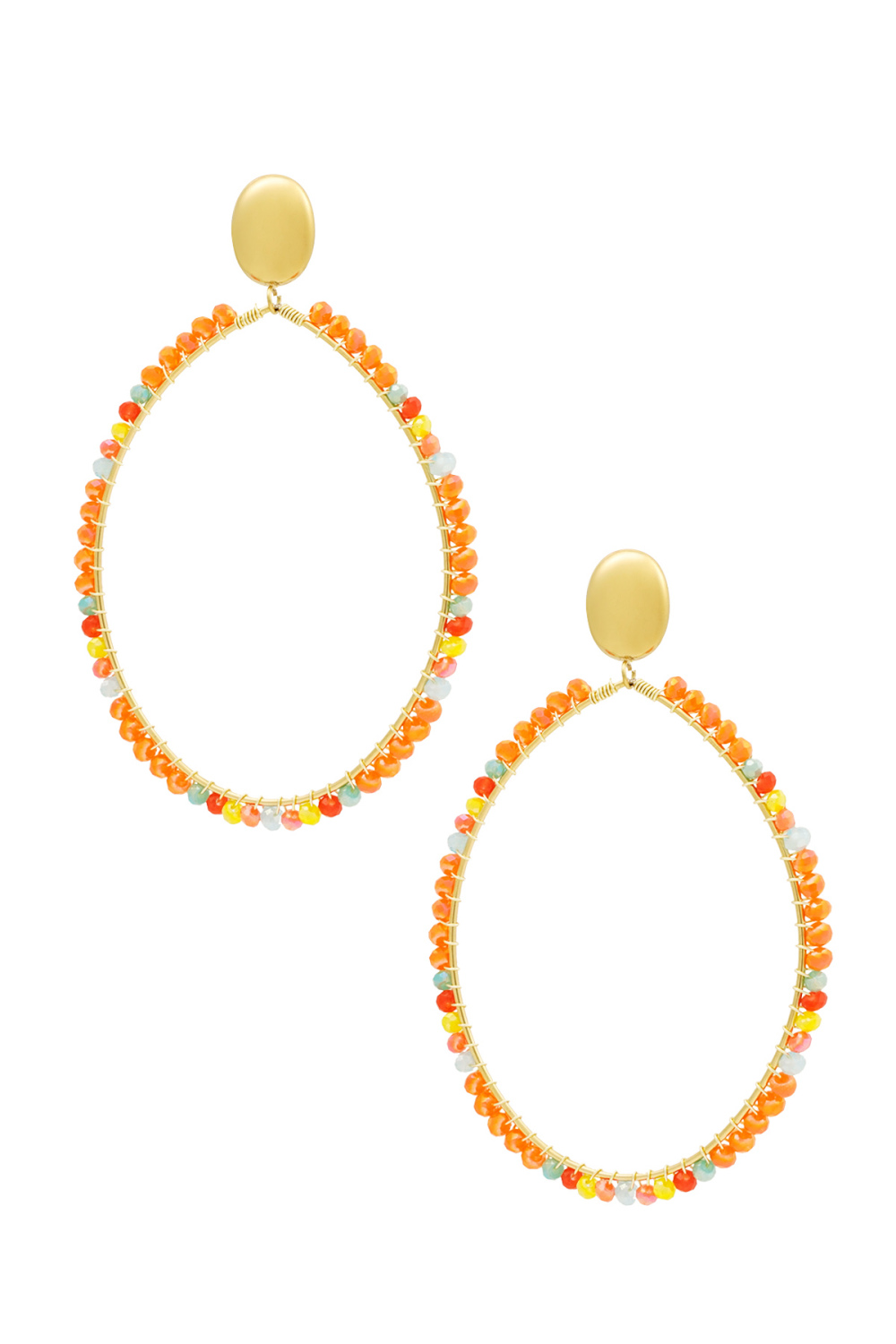 Boucles D'oreilles Pendentif Ovale Grand Avec Perles Orange
