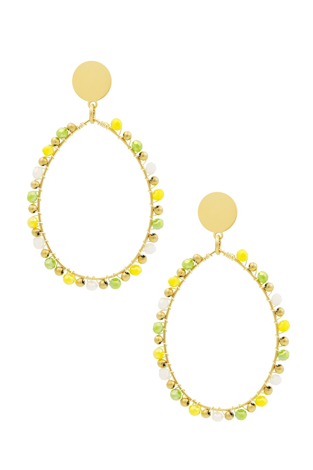 Boucles D'oreilles Pendantes Ovales Avec Perles Vertes - Dorées 