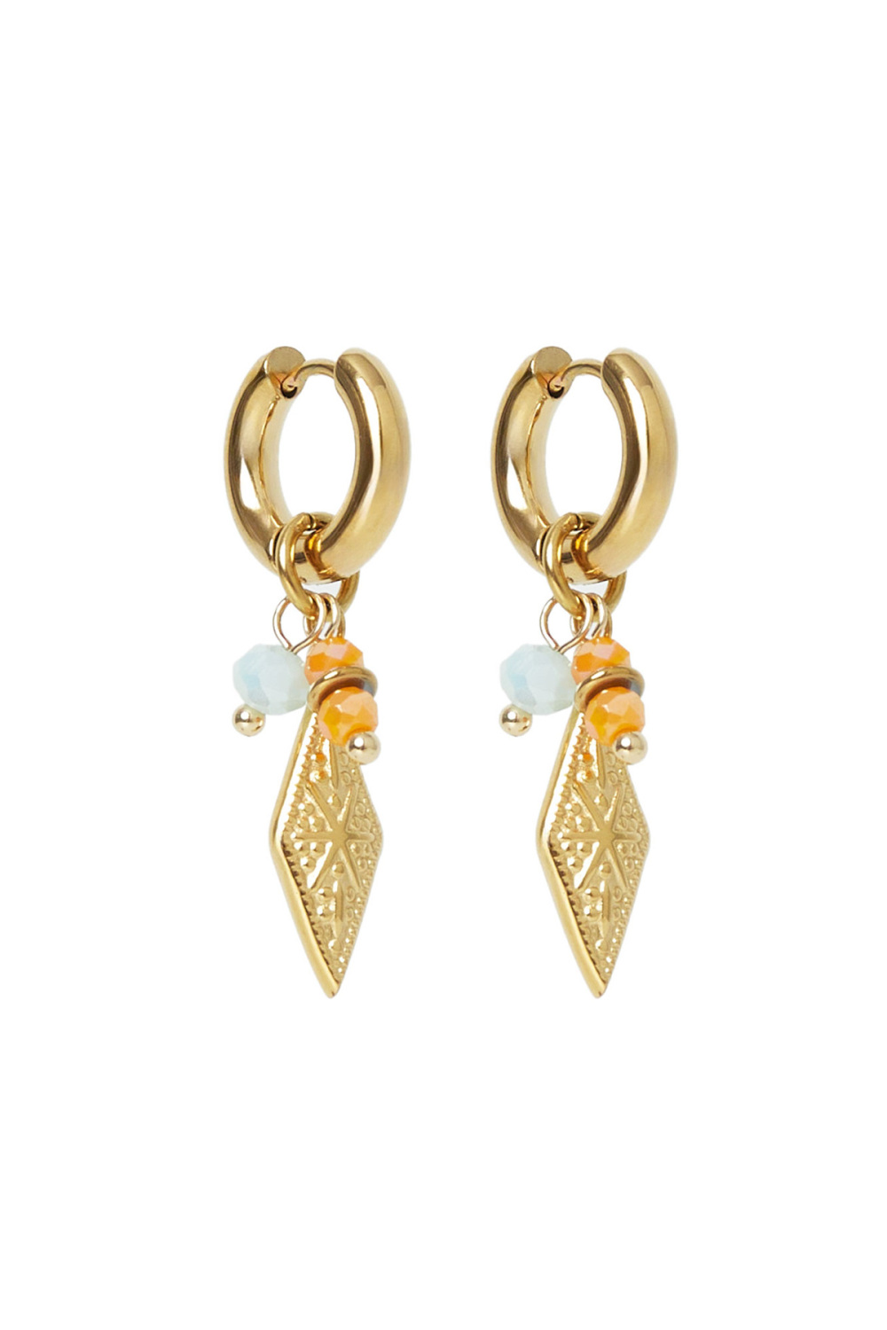 Boucles D'oreilles Avec Breloque En Forme De Diamant Et Perles Doré/Multi Acier Inoxydable