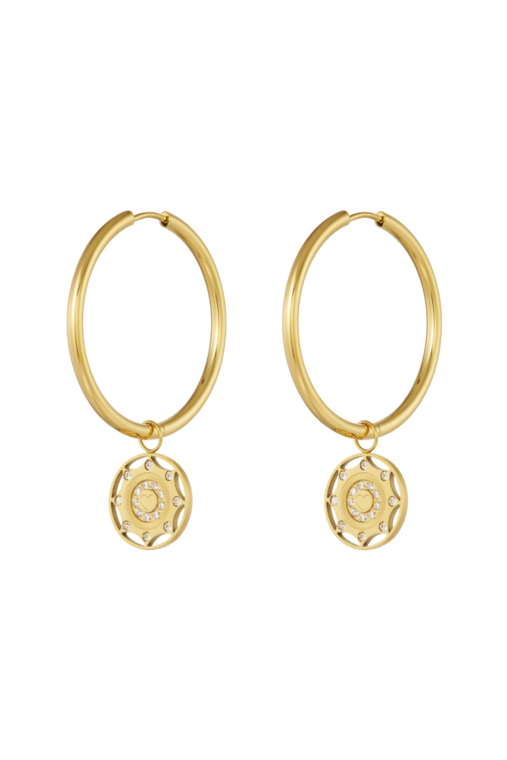 Boucles D'oreilles Pièce Zircon - Doré 