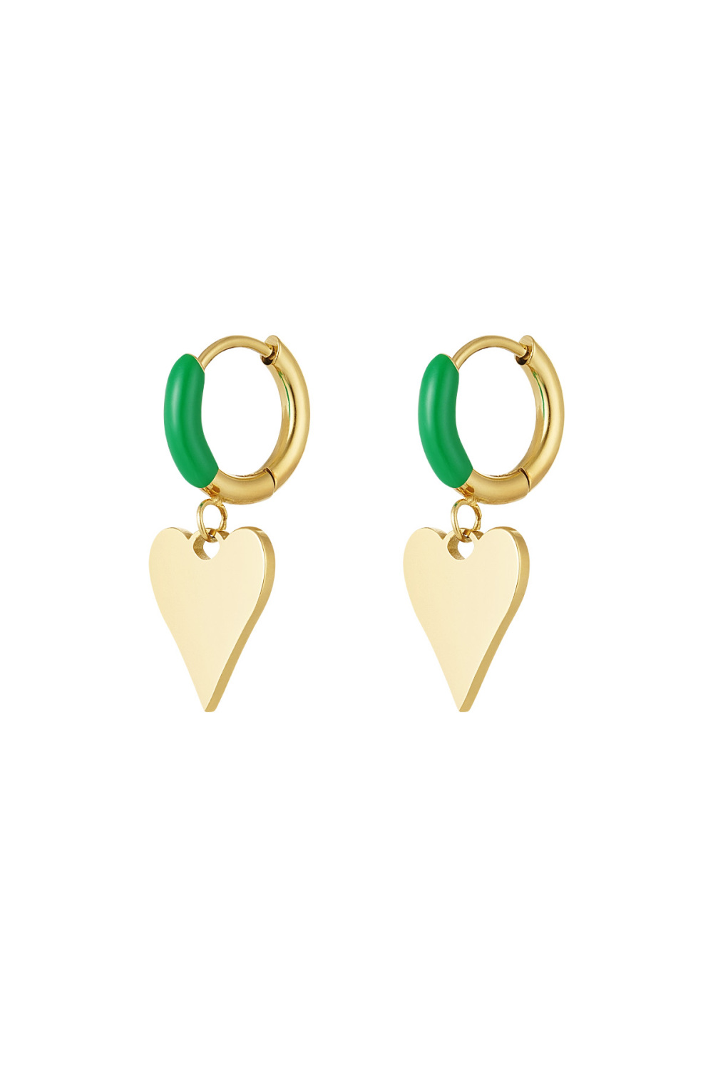 Boucles D'oreilles Coeur Coloré - Doré/Vert 