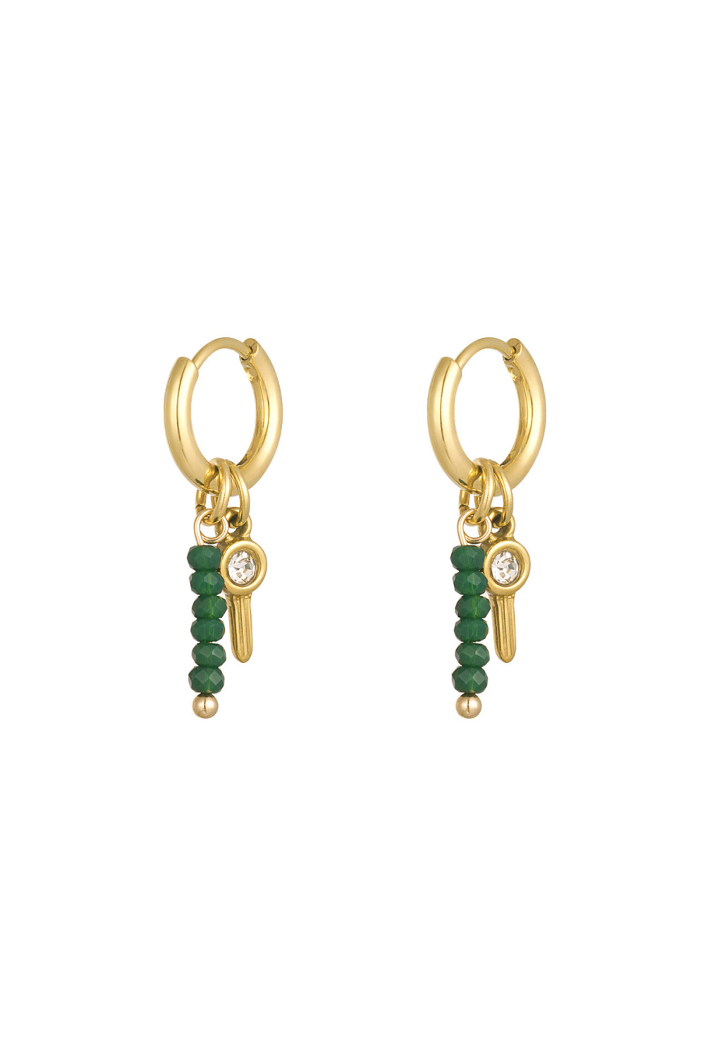 Boucles D'oreilles Perles Avec Breloque - Doré/Vert 