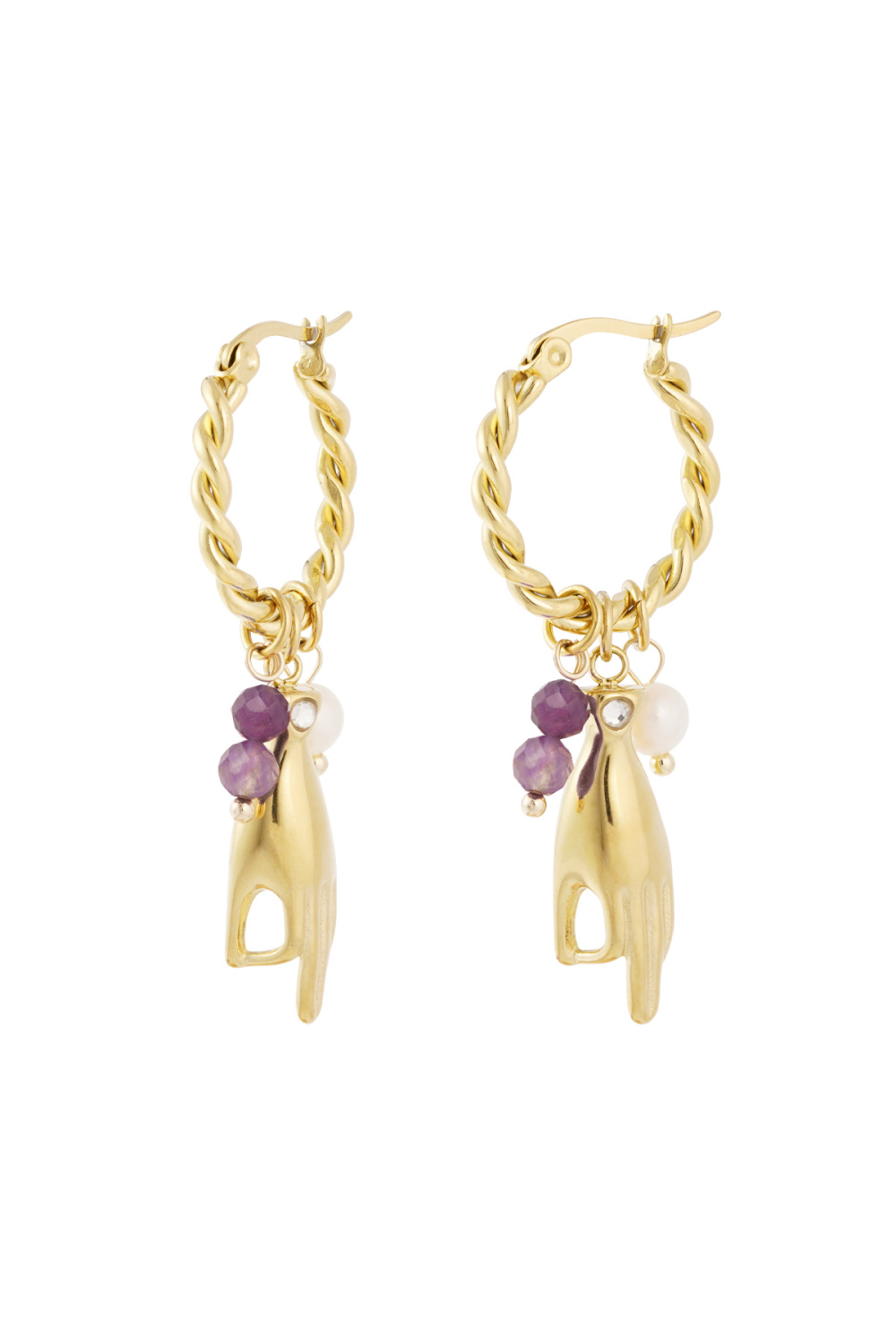 Boucles D'oreilles Avec Pendentifs Mains Et Perles