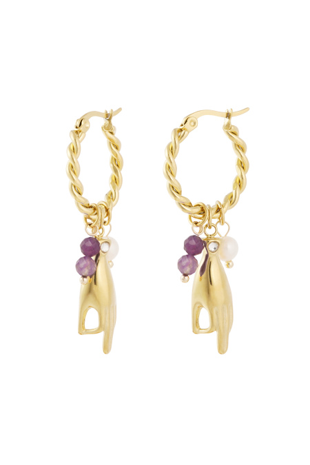 Boucles d'oreilles avec pendentifs mains et perles