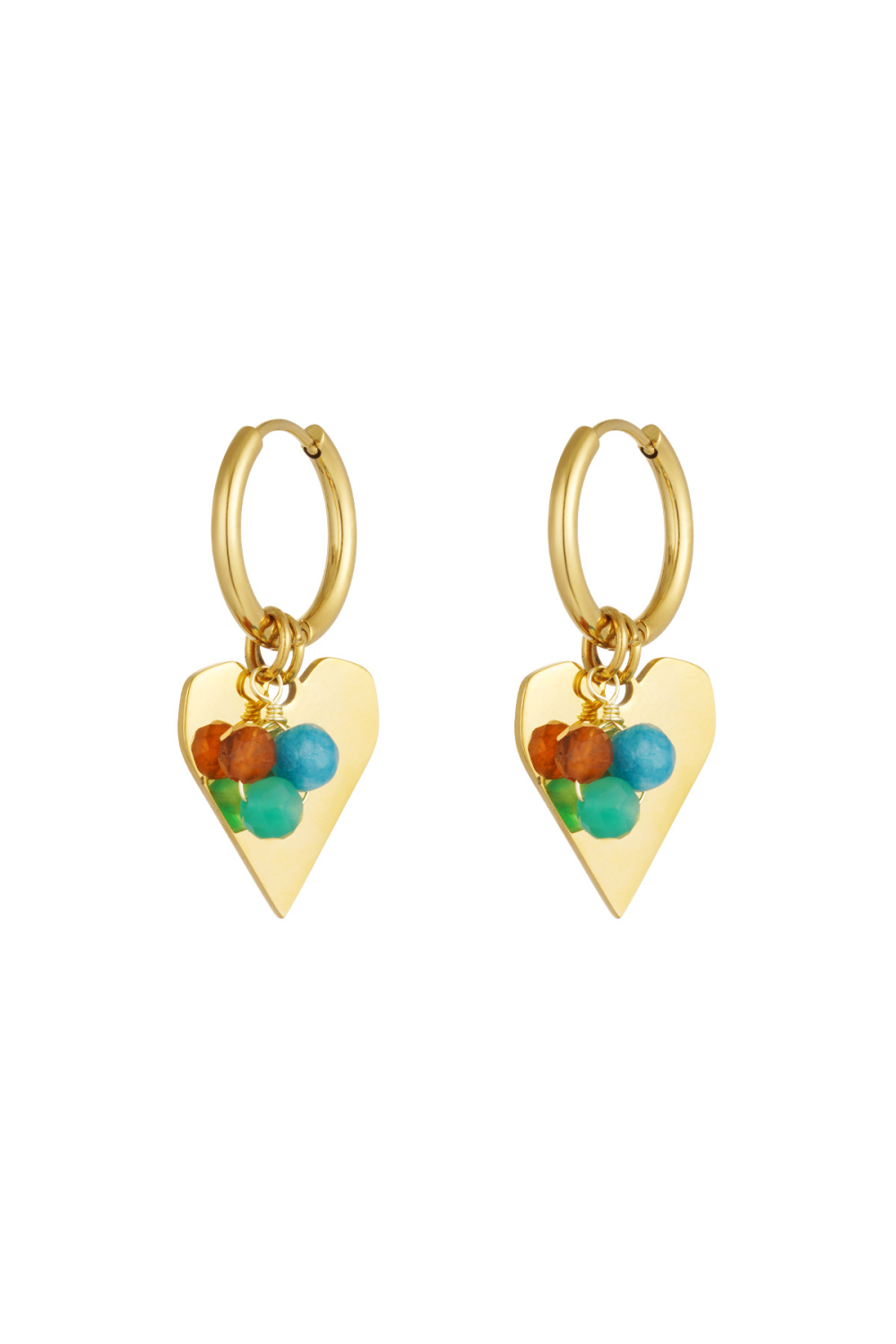 Boucles D'oreilles Coeur Avec Bouquet De Perles - Doré/Multi