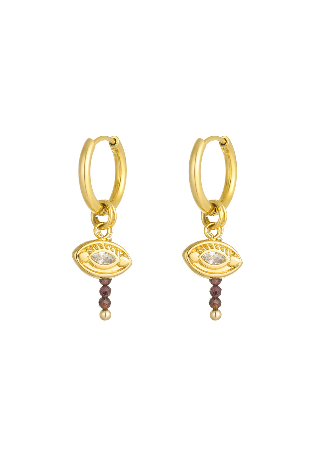 Boucles D'oreilles Yeux Avec Perles - Doré/Marron 