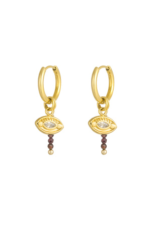 Boucles D'oreilles Yeux Avec Perles - Doré/Marron h5 
