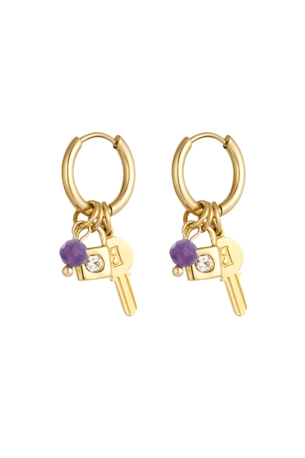 Boucles D'oreilles Clés Avec Perles - Doré/Violet 