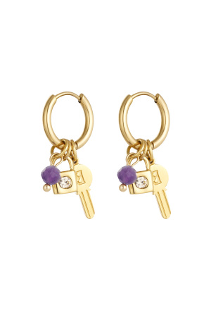 Boucles D'oreilles Clés Avec Perles - Doré/Violet h5 
