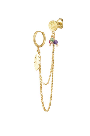 Boucle D'oreille Avec Puces Perles Et Plume - Dorée h5 
