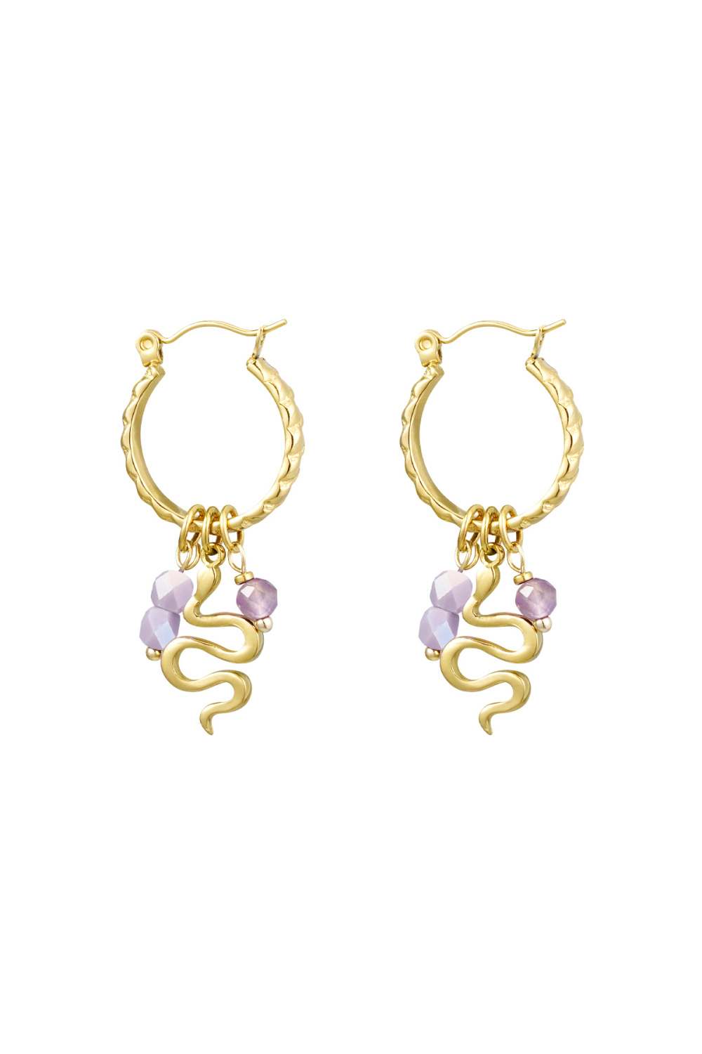 Boucles D'oreilles Serpent Avec Perles - Doré/Violet 
