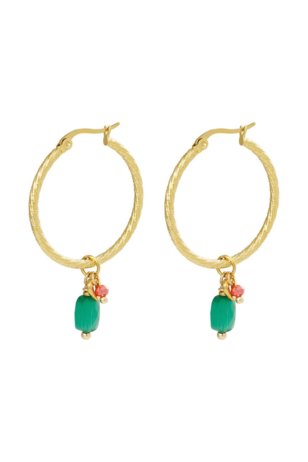 Boucles D'oreilles Perles Fête - Doré/Vert 
